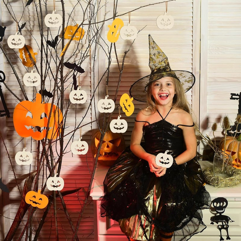 Sophena Wooden Pumpkins Ornaments to Paint Halloween Thanksgiving Decoration Cutouts Unfinished 24PCS, DIY Blank Unfinished Pumpkin Wood Discs Ornament for Home Harvest Crafts Hanging Autumn Decorations - Image 5